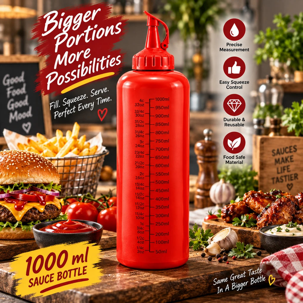 Ziba Plastic Sauce Bottle - 1000 ML | Red