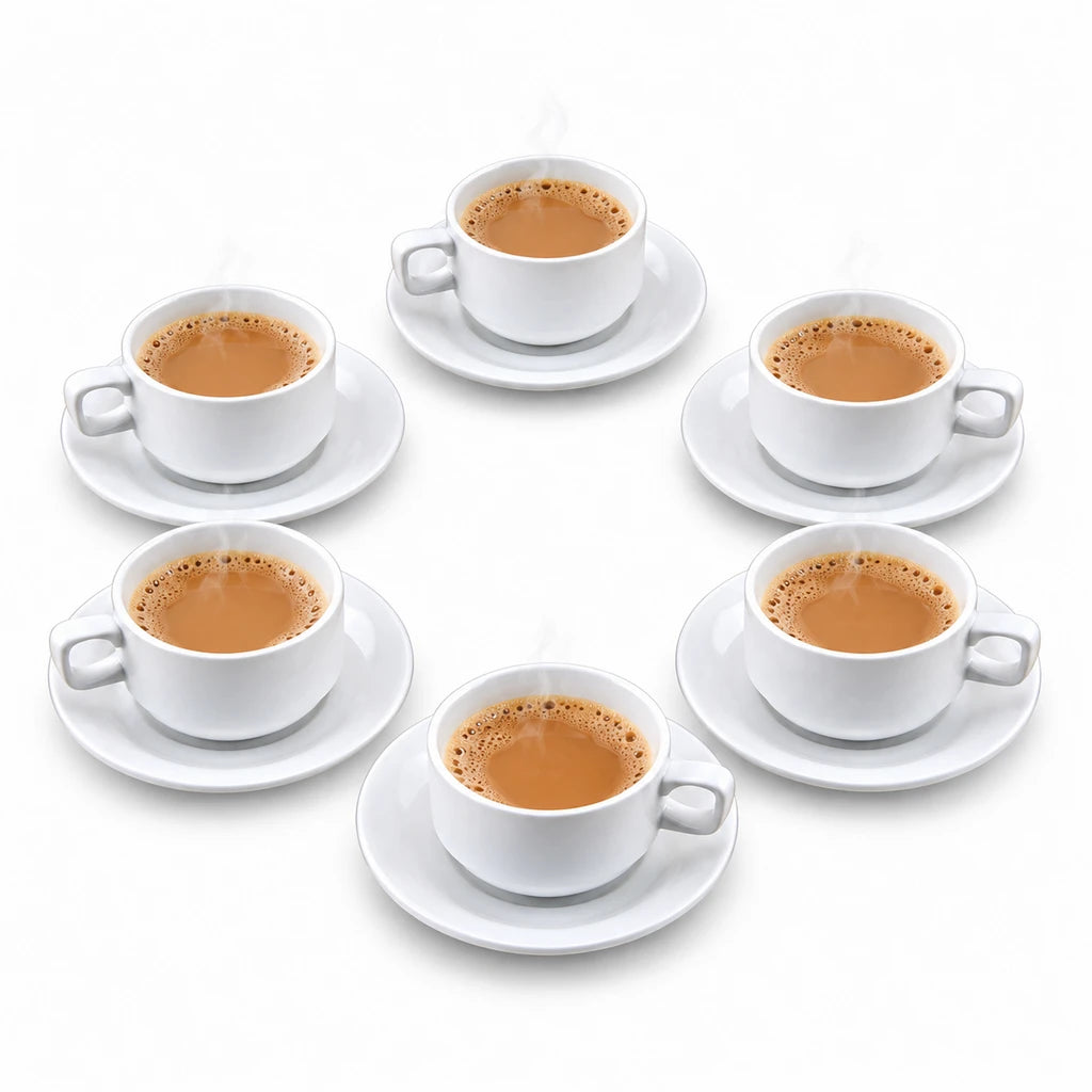 Danny Home 12-Piece Cup & Saucer Set | Classic Round White