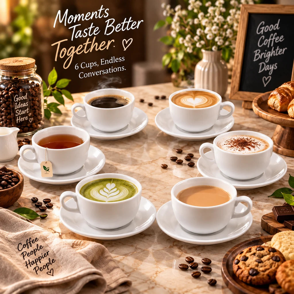 Danny Home 12-Piece Coffee Cup & Saucer Set | Fluted Design