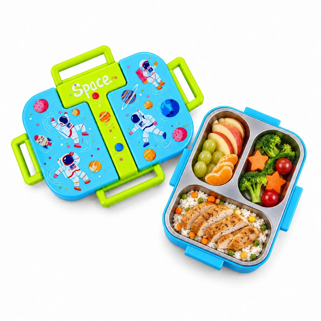 Laxson 3-Compartment 600 ML Stainless Steel Lunch Box | Blue Astronaut Space Design
