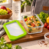 Limon Glass Rectangular Lunch Box - 450 ML | Green, Red, Black & Orange