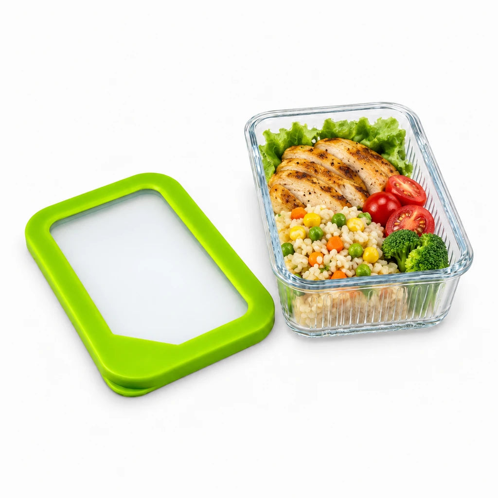 Limon Glass Rectangular Lunch Box - 450 ML | Green