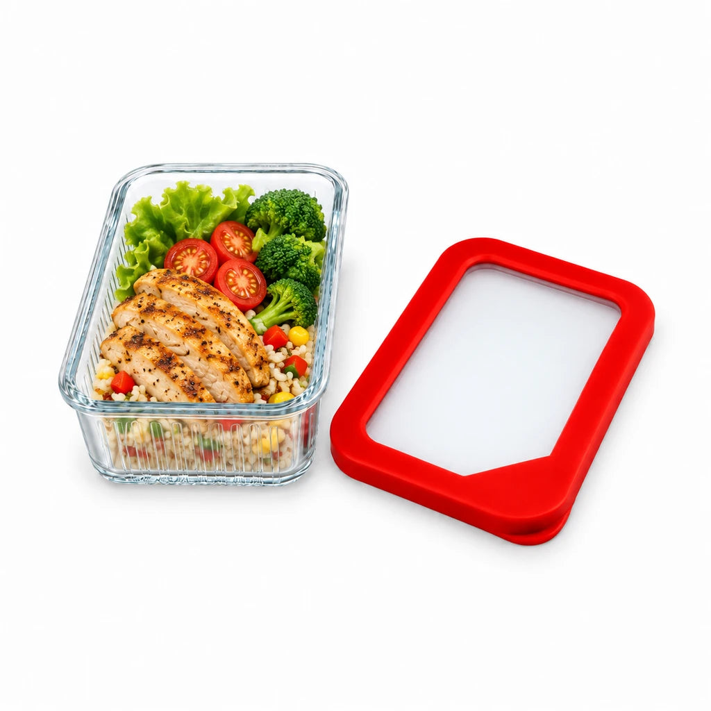 Limon Glass Rectangular Lunch Box - 450 ML | Red