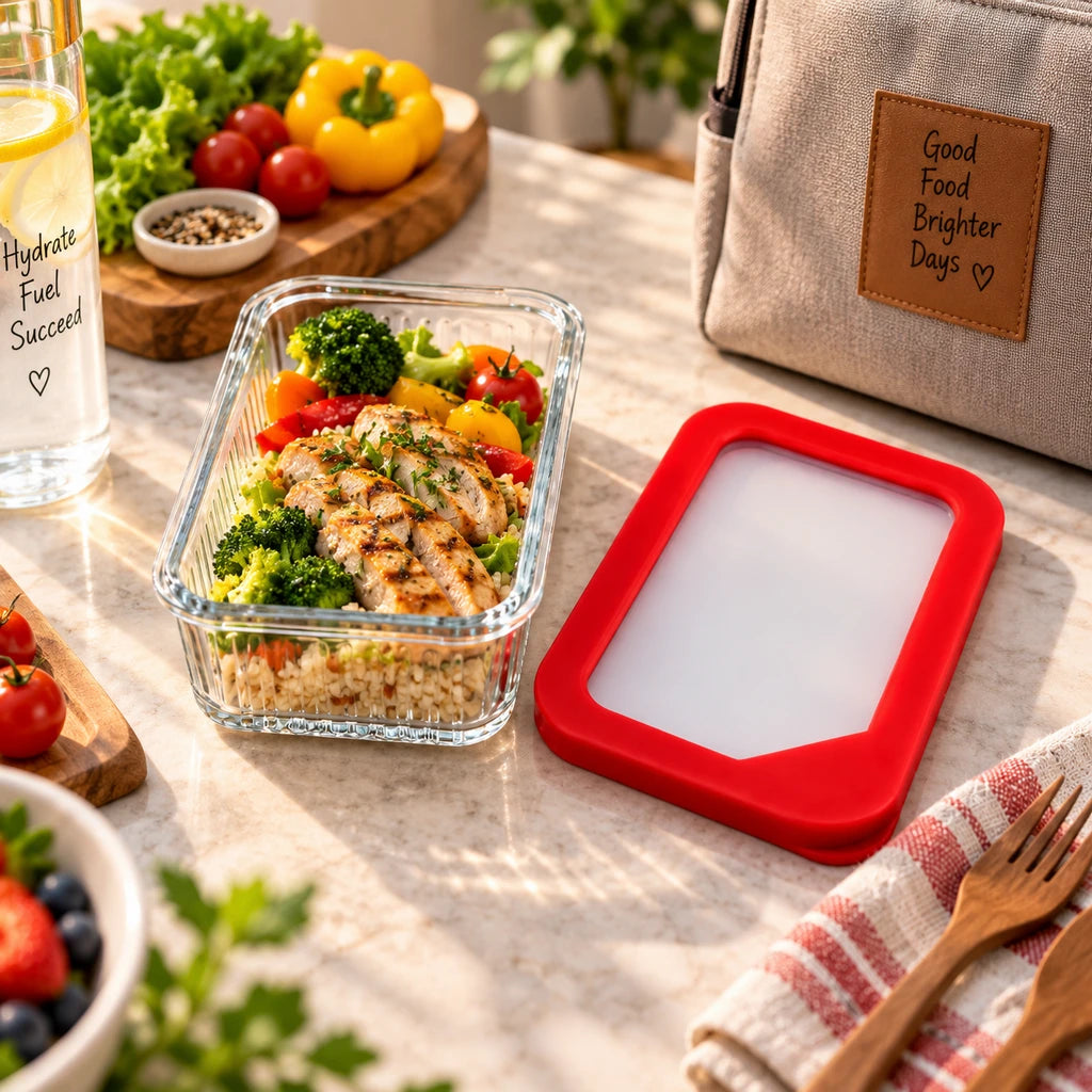 Limon Glass Rectangular Lunch Box - 450 ML | Red