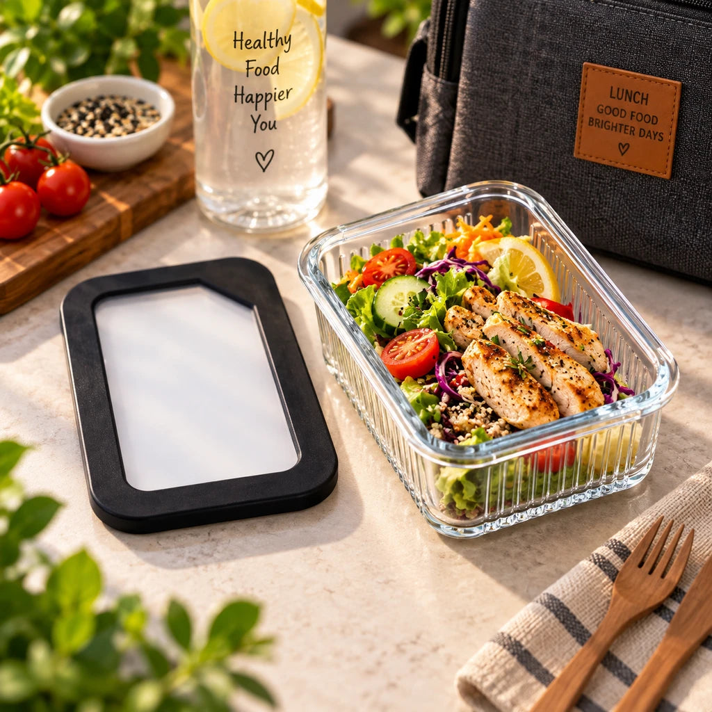 Limon Glass Rectangular Lunch Box - 450 ML | Black