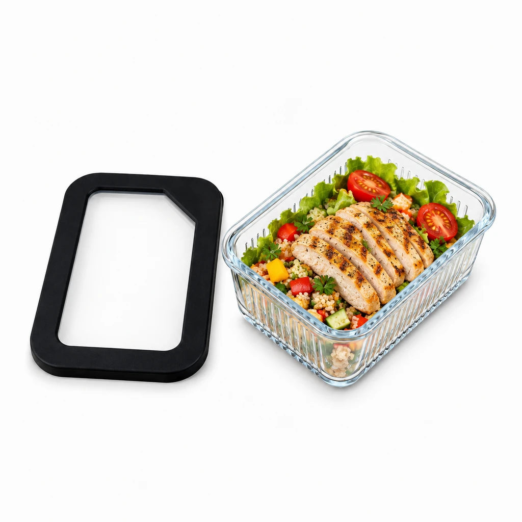 Limon Glass Rectangular Lunch Box - 450 ML | Black