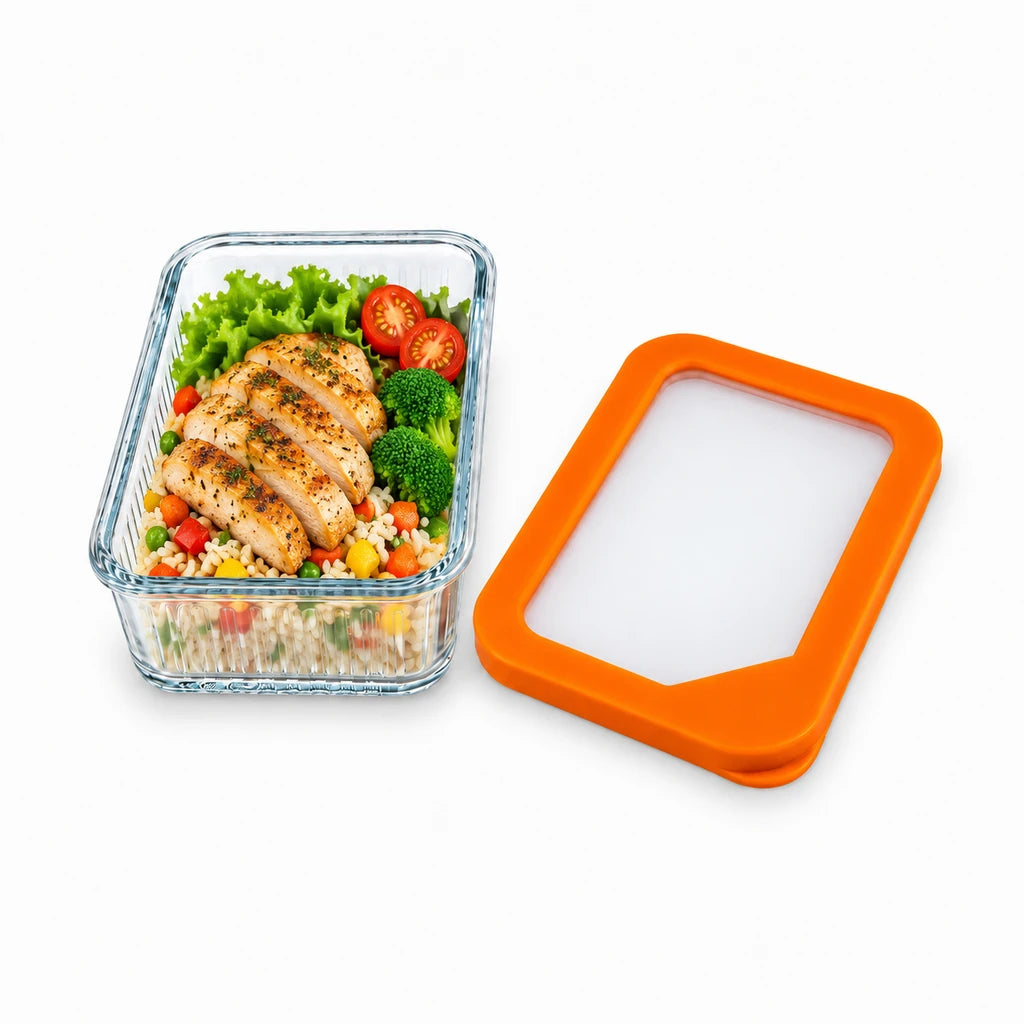 Limon Glass Rectangular Lunch Box - 450 ML | Orange