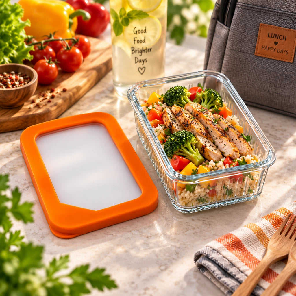 Limon Glass Rectangular Lunch Box - 450 ML | Orange