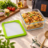 Limon Glass Rectangular Lunch Box - 2250 ML | Green, Red, Black & Orange