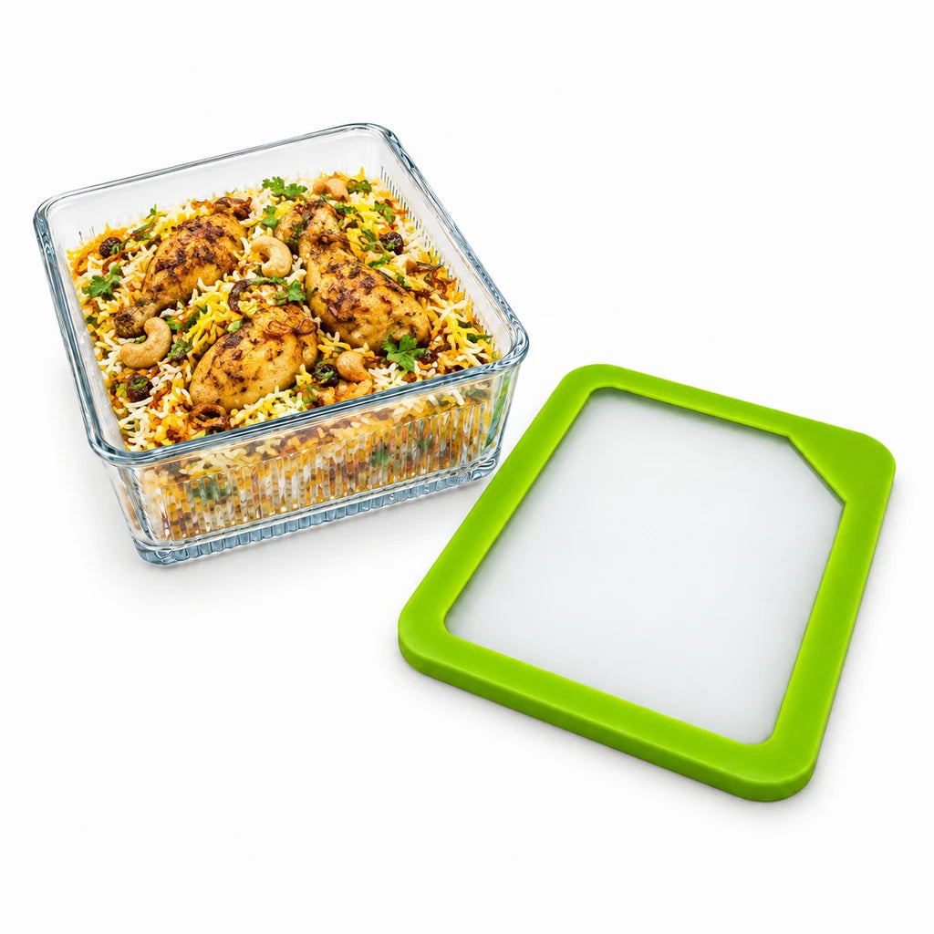 Limon Glass Rectangular Lunch Box - 2250 ML | Green