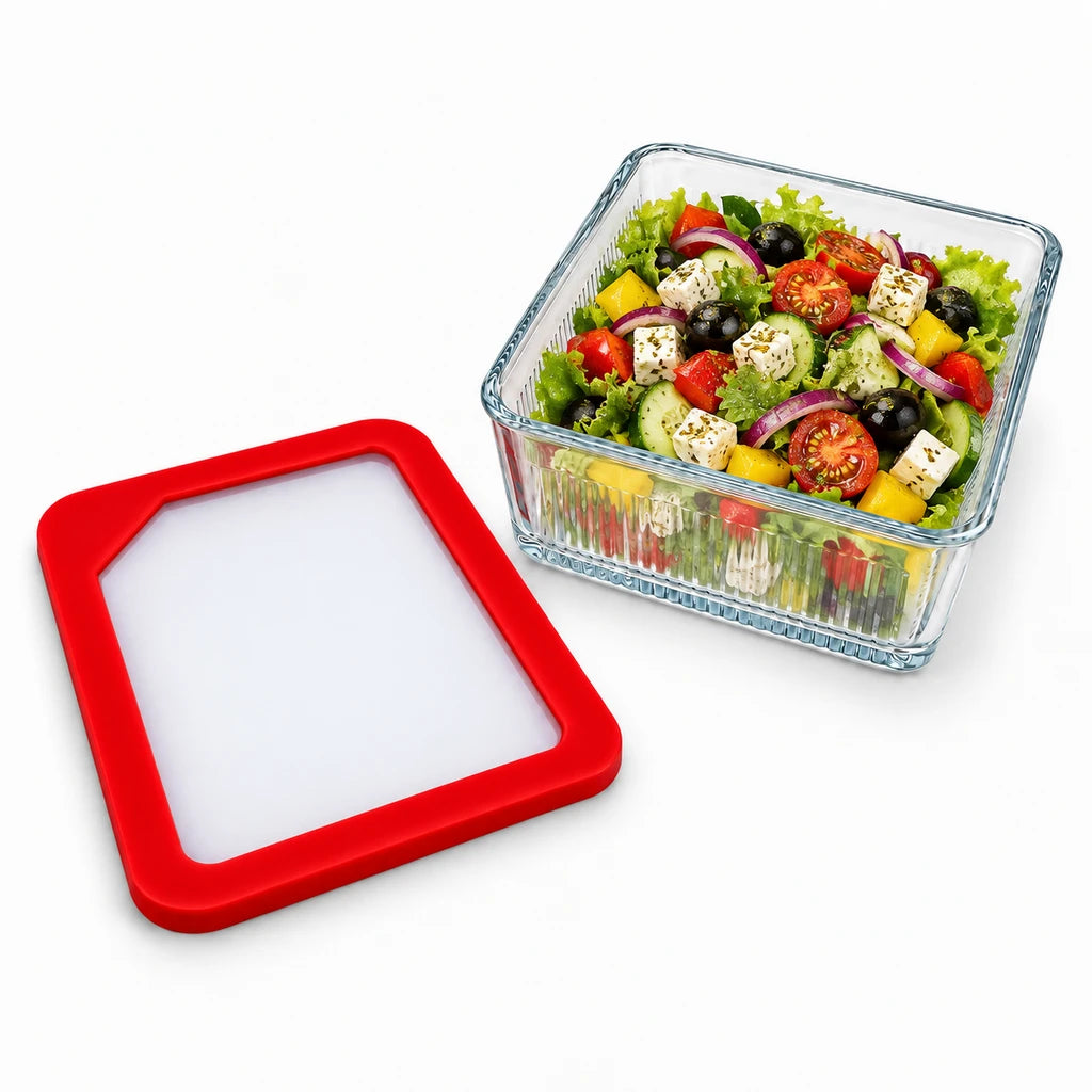 Limon Glass Rectangular Lunch Box - 2250 ML | Red
