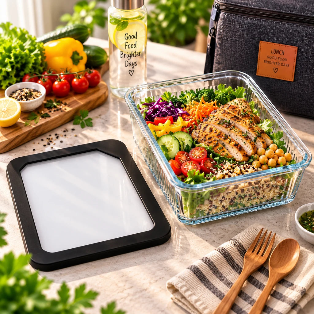 Limon Glass Rectangular Lunch Box - 2250 ML | Black