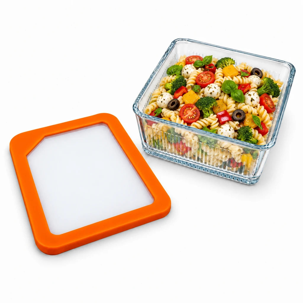 Limon Glass Rectangular Lunch Box - 2250 ML | Orange