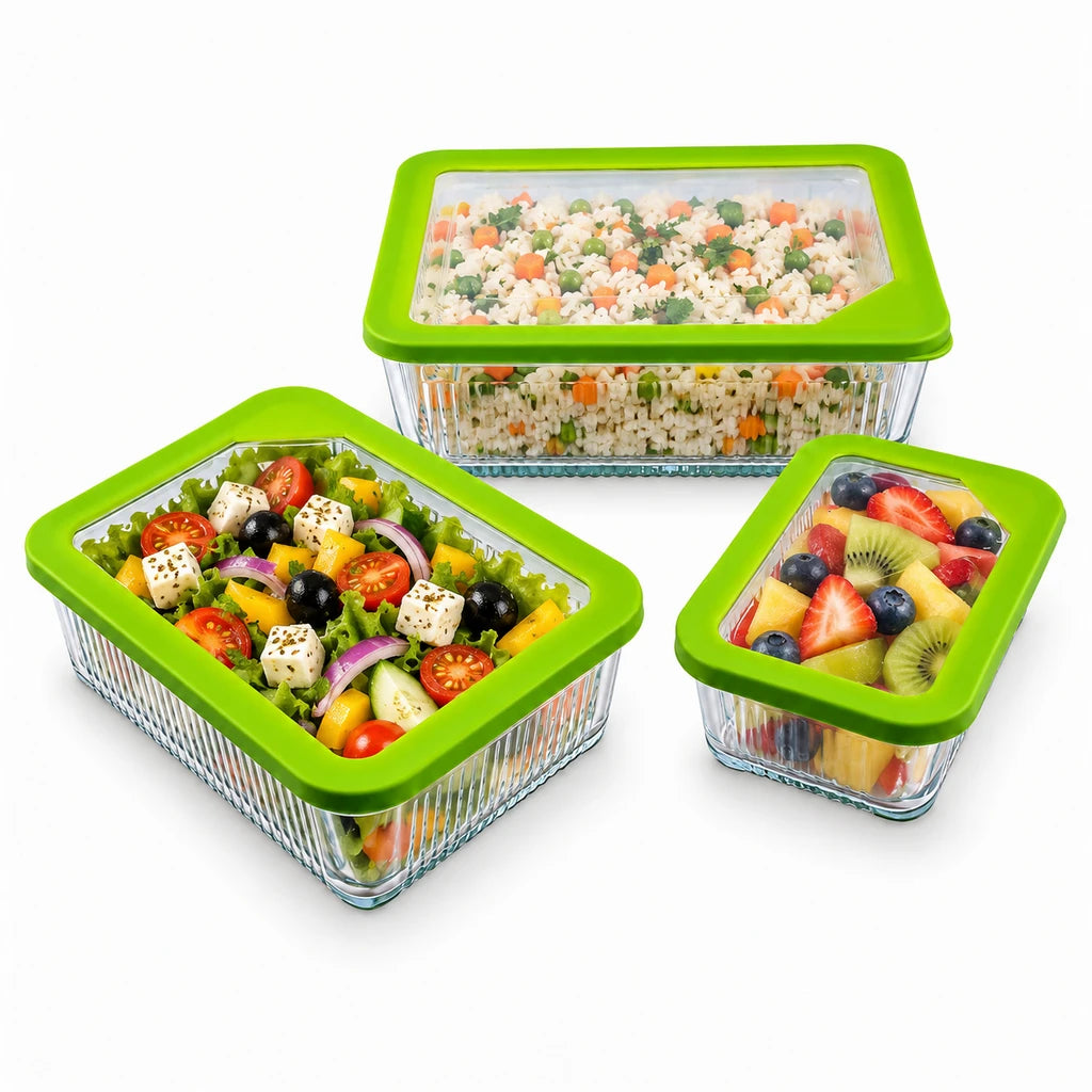Limon 3-Piece Glass Rectangular Lunch Box Set | Green