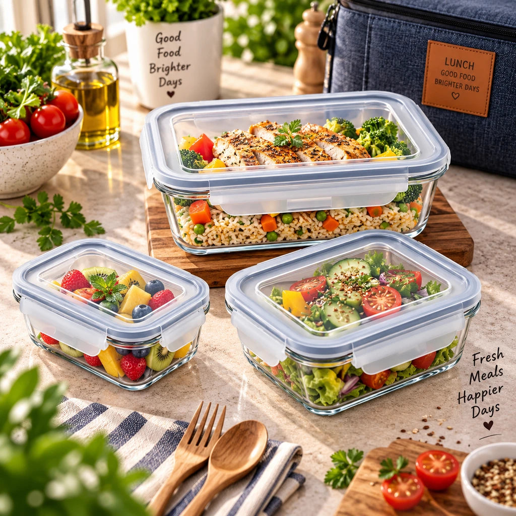 Limon 3-Piece Glass Rectangular Lunch Box Set | Grey