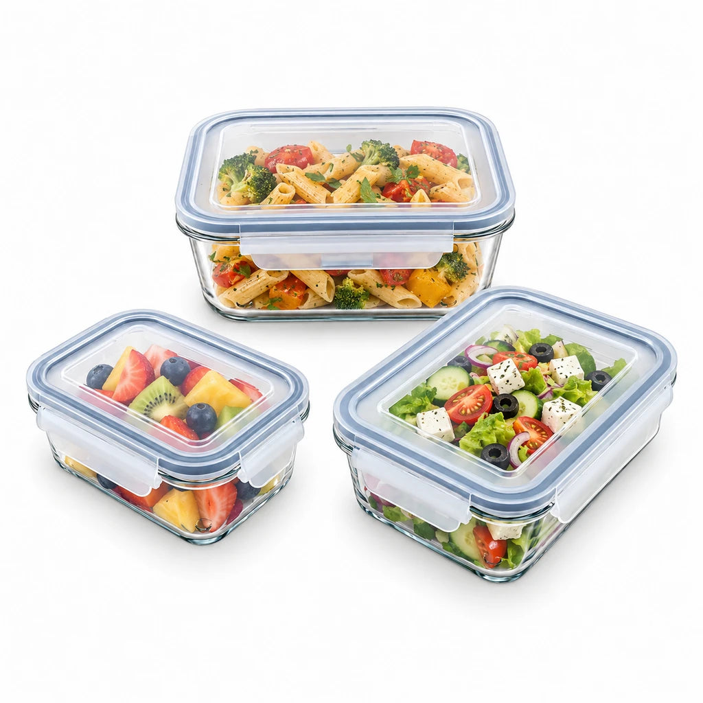 Limon 3-Piece Glass Rectangular Lunch Box Set | Grey