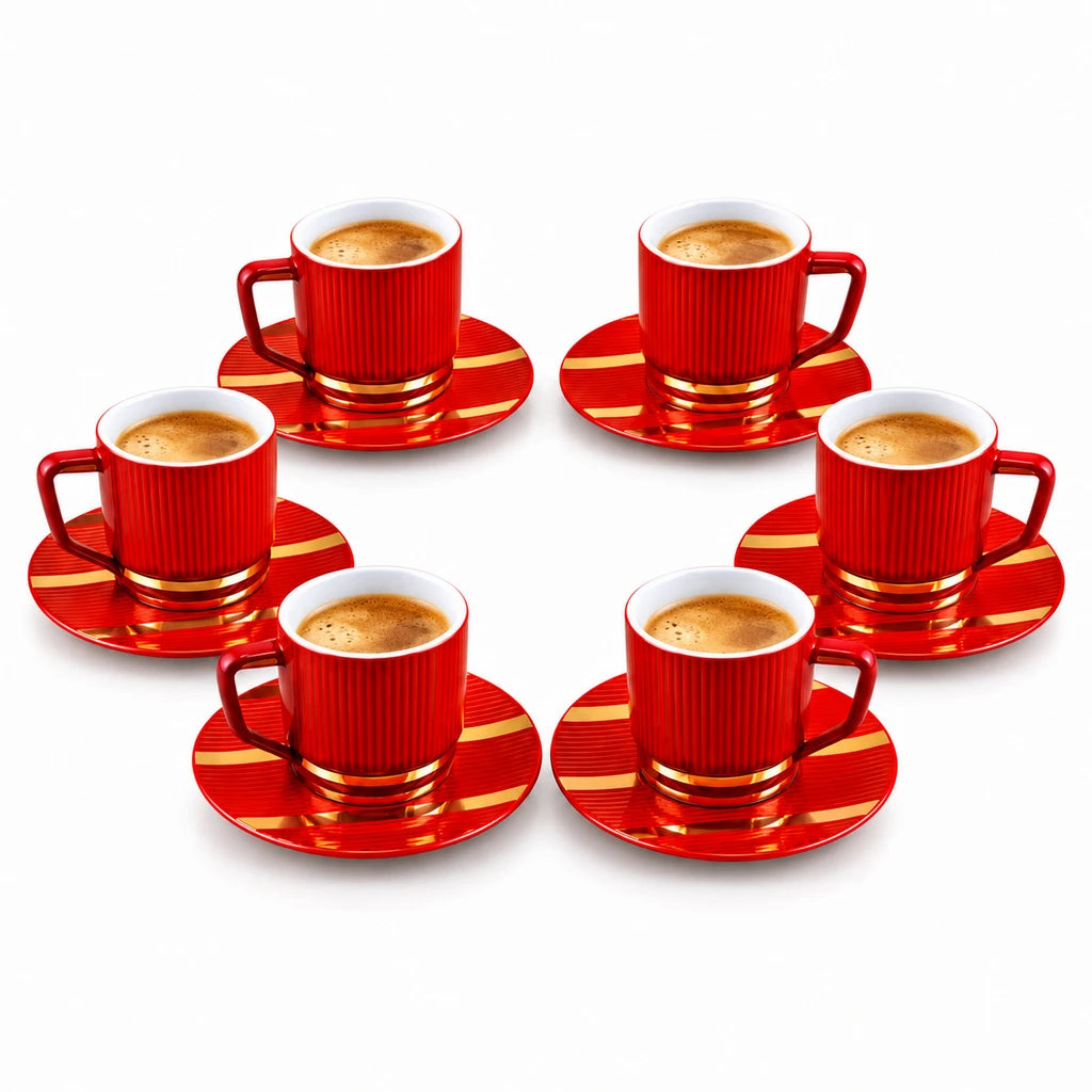 UK Parliament 12-Piece Cup and Saucer Set | Red & Gold