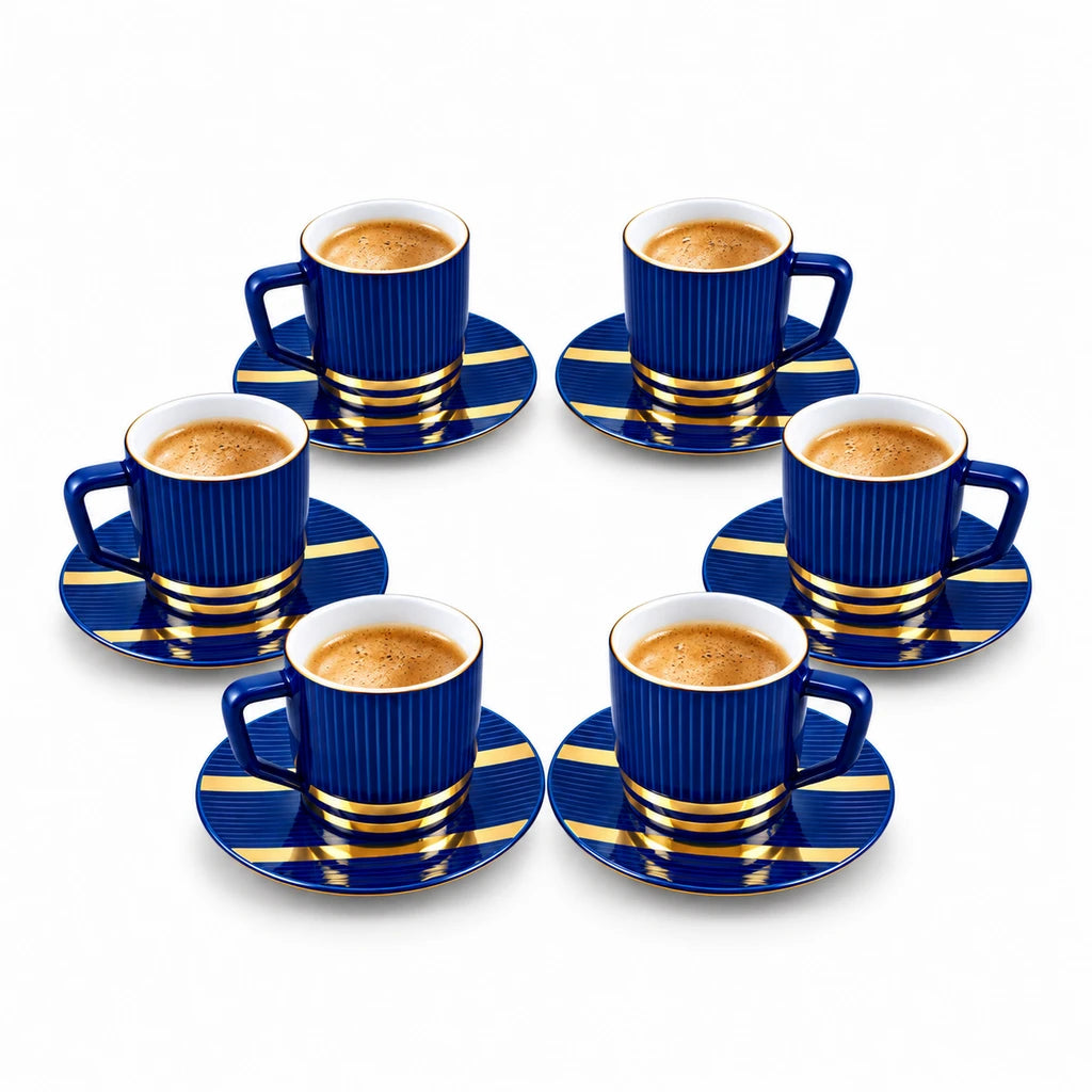 UK Parliament 12-Piece Cup and Saucer Set | Blue & Gold