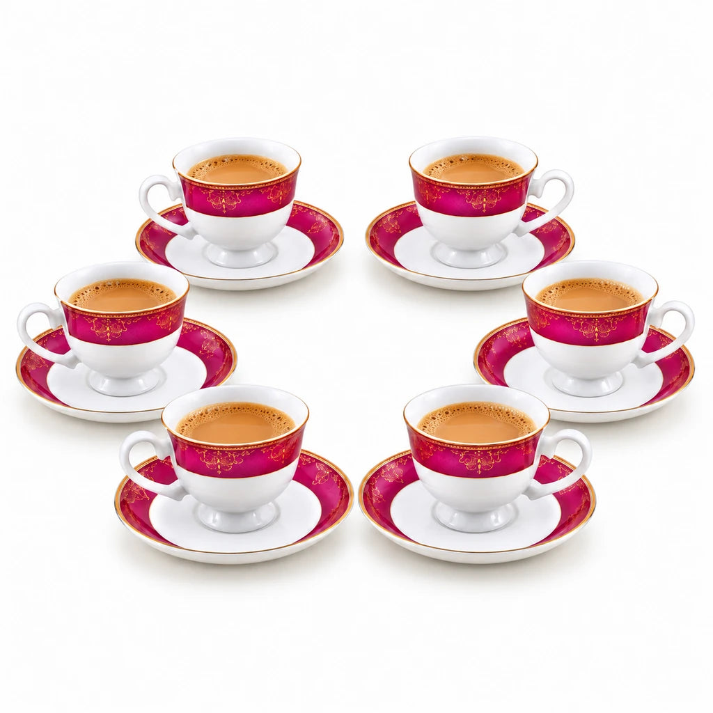 Royale 12-Piece Cup and Saucer Set | Magenta & Gold