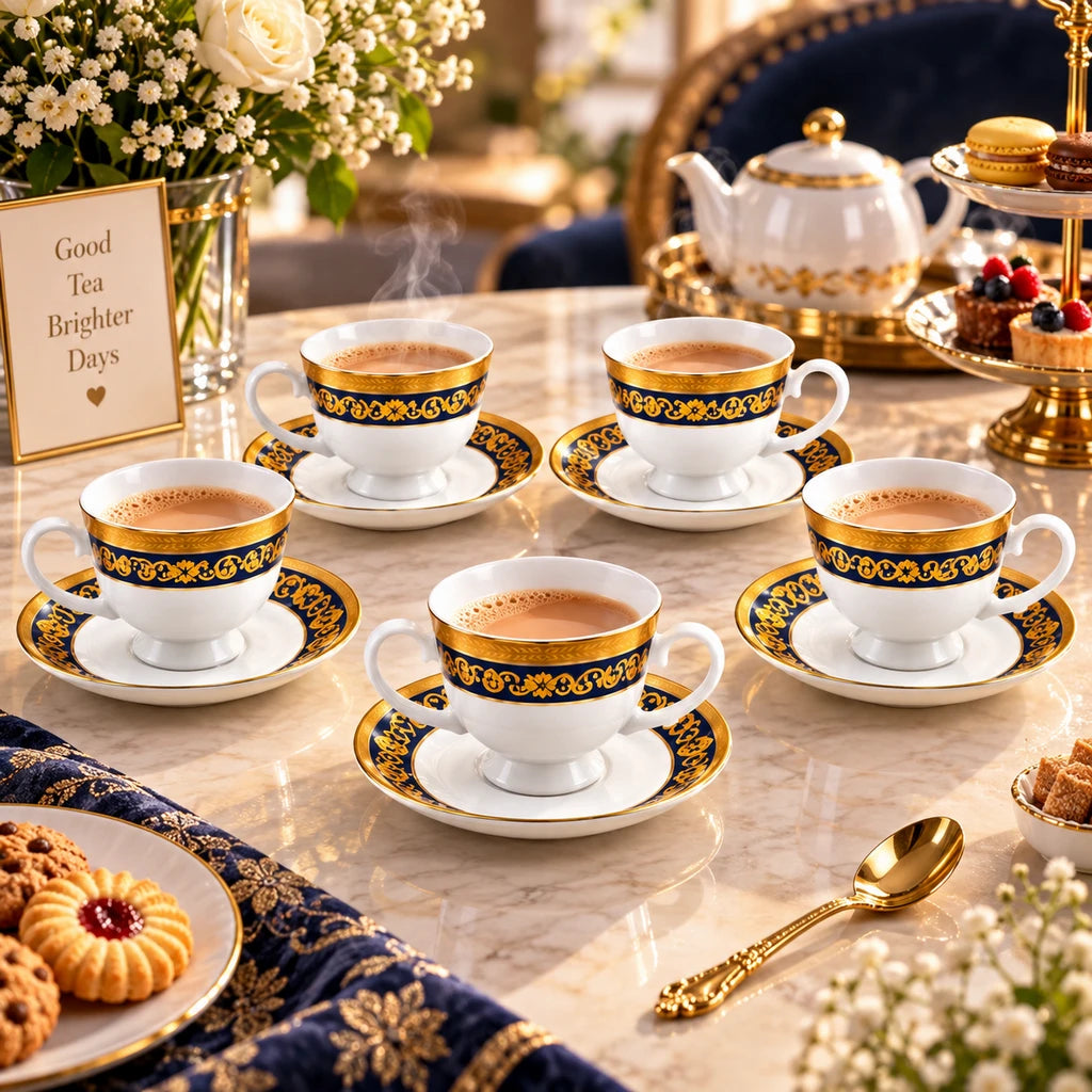 Royale 12-Piece Cup and Saucer Set | Black & Gold Imperial