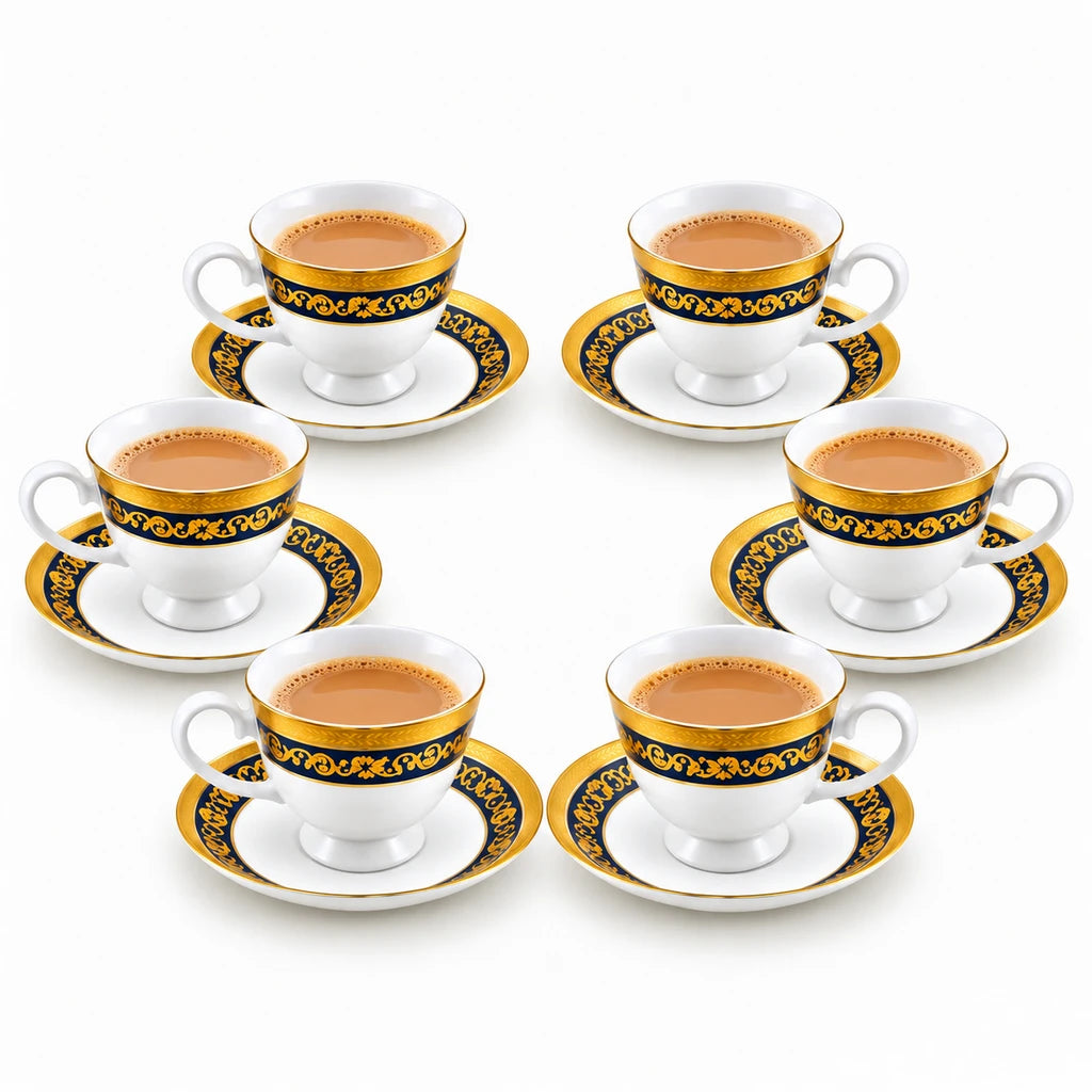 Royale 12-Piece Cup and Saucer Set | Black & Gold Imperial
