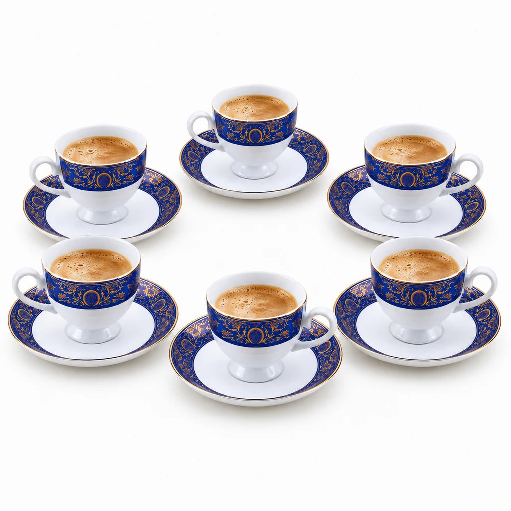 Royale 12-Piece Cup and Saucer Set | Royal Blue & Gold