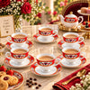 Royale 12-Piece Cup and Saucer Set | Red Floral Festive