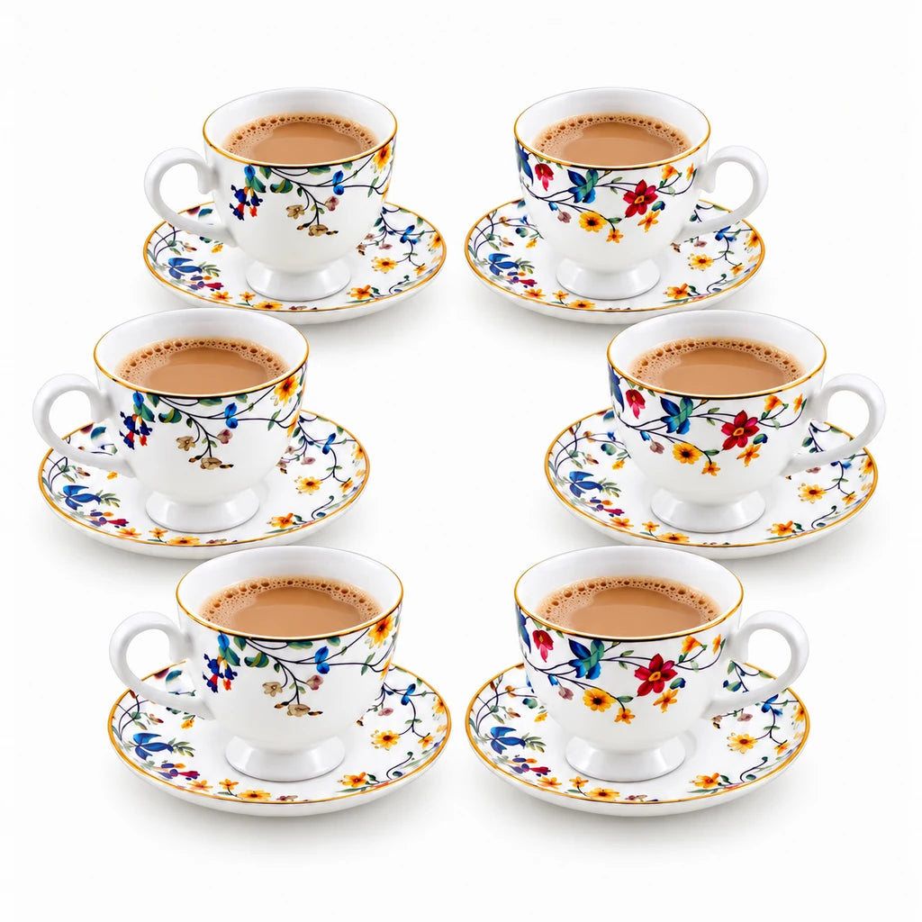 Royale 12-Piece Cup and Saucer Set | Wild Meadow Floral