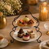 Brilliant Ceramic Round Dessert Stand | White Plates & Black Metal Stand | 2-Tier