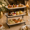 Brilliant Ceramic Rectangular Dessert Stand | White Plates & Black Metal Stand | 3-Tier