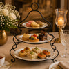 Brilliant Ceramic Round Dessert Stand | White Plates & Black Metal Stand | 3-Tier