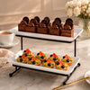 Brilliant Ceramic Rectangular Dessert Stand | White Plates & Black Metal Stand | 2-Tier