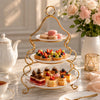 Brilliant Ceramic Round Dessert Stand | White Plates & Golden Metal Stand | 3-Tier