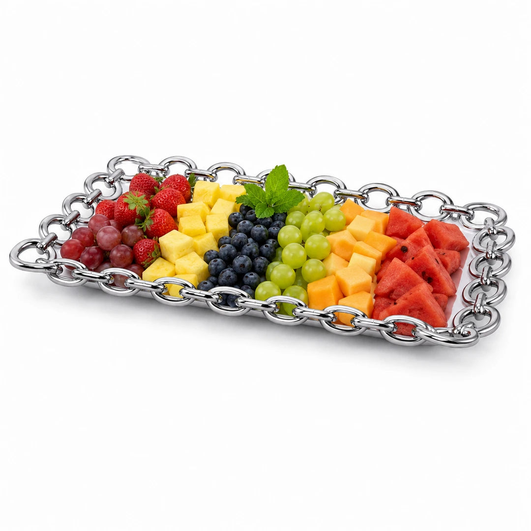 Brilliant Ceramic Rectangular Mirrored Serving Tray | White And Silver | 12x6 Inch