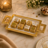 Brilliant Ceramic Rectangular Serving Tray With Gold Metal Stand | White And Gold | 8.75 Inch