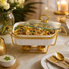 Brilliant Ceramic Rectangular Food Warmer | White And Gold | 11 Inch