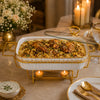 Brilliant Ceramic Rectangular Food Warmer | White And Gold | 15 Inch