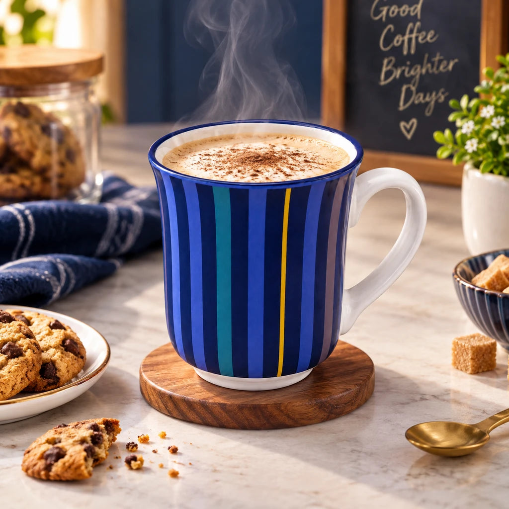 Heritage Porcelain Mug 250ml | Classic Shape | Vertical Stripe | Navy Blue