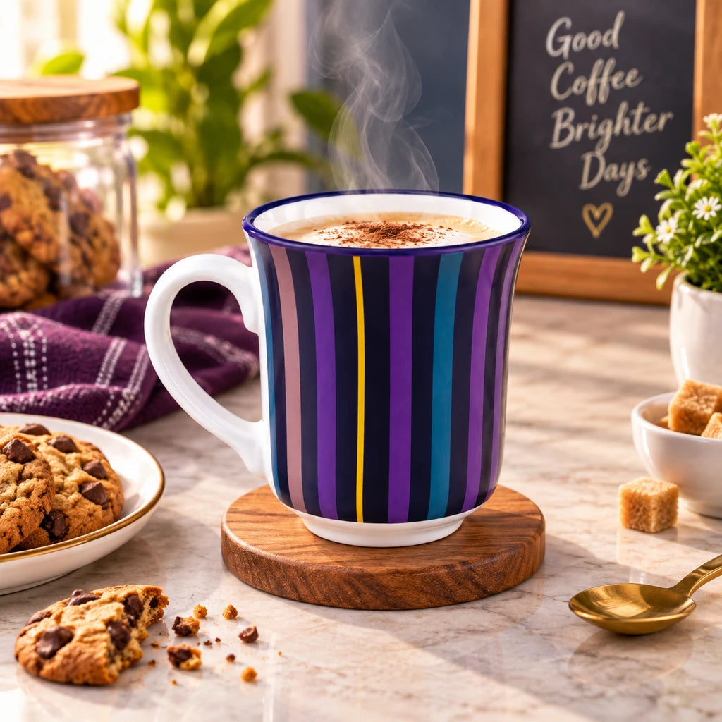 Heritage Porcelain Mug 250ml | Classic Shape | Vertical Stripe | Purple
