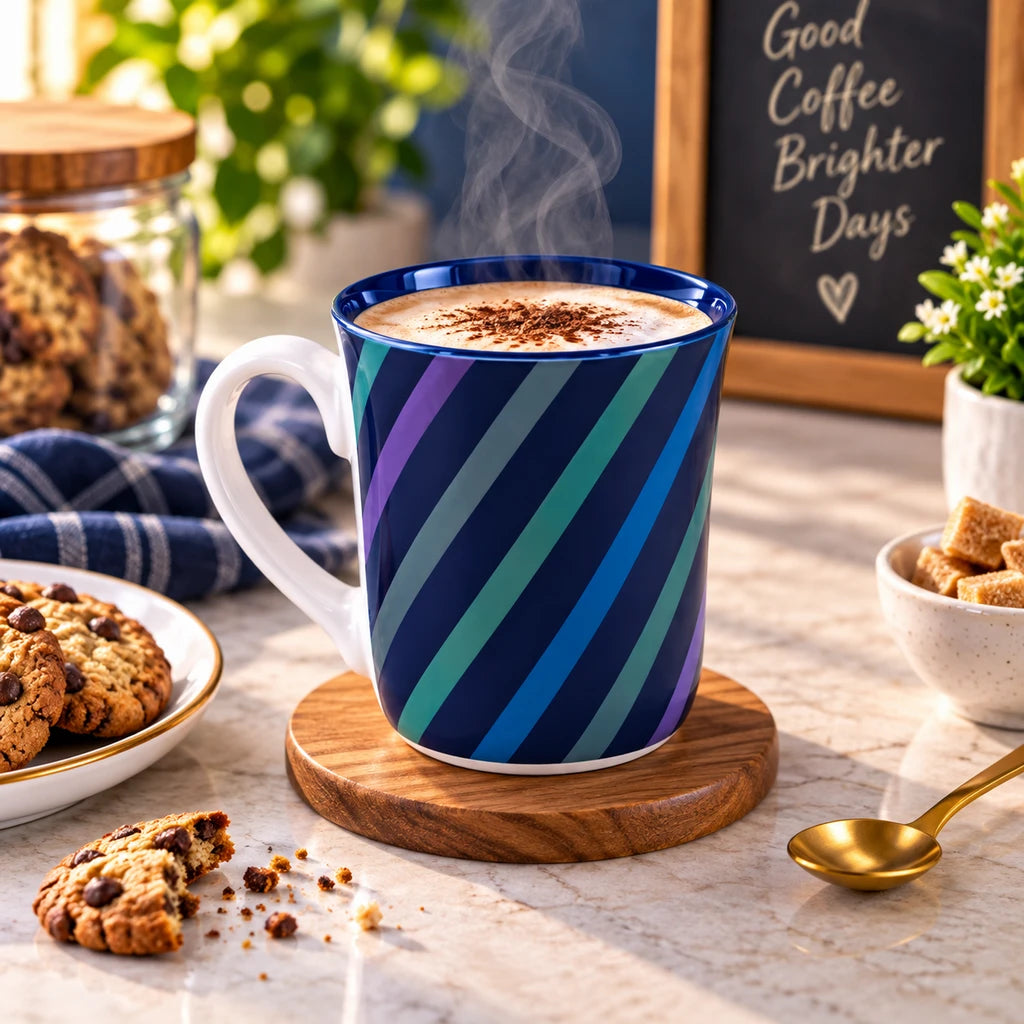 Heritage Porcelain Mug 250ml | Tall Cone Shape | Diagonal Stripe