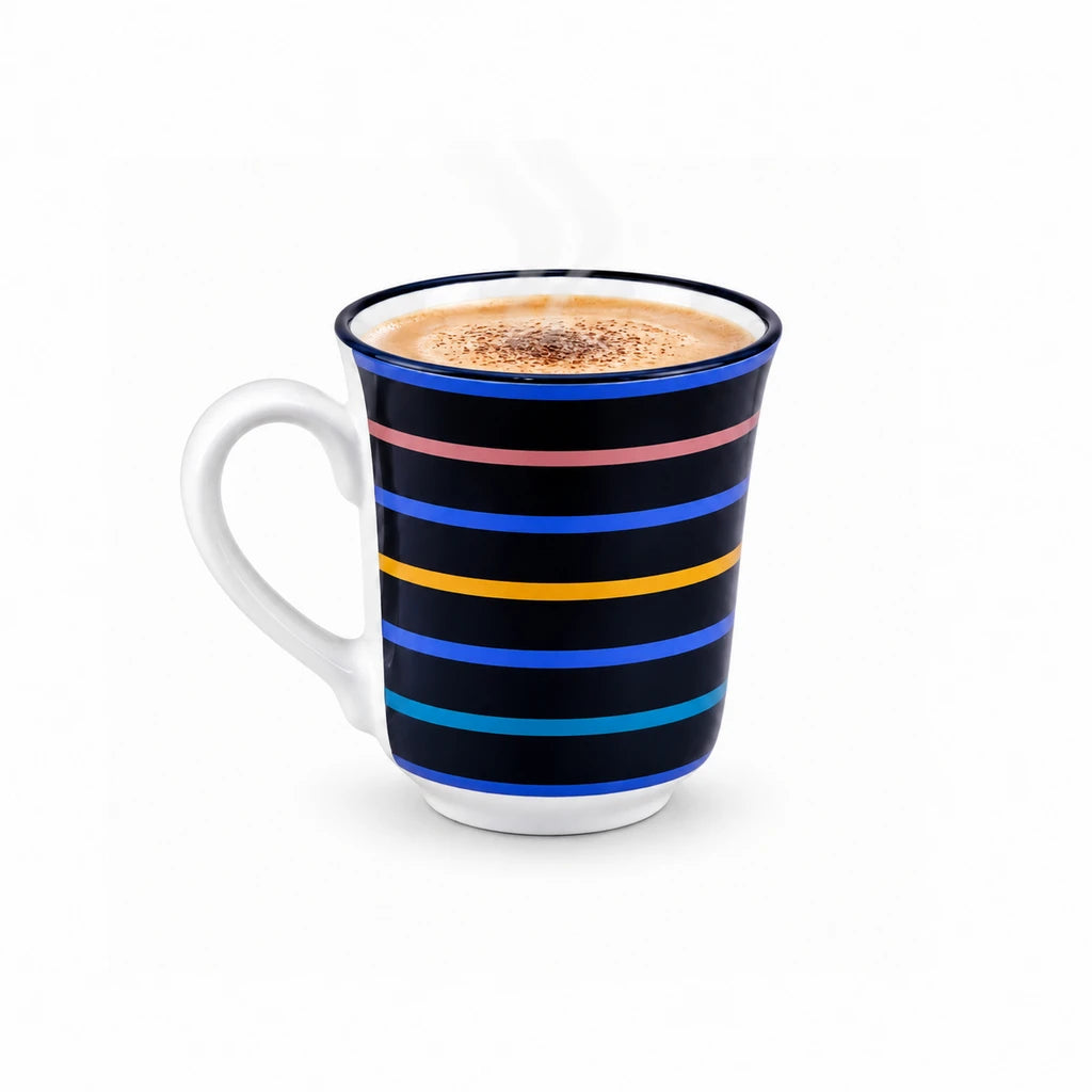 Heritage Porcelain Mug 250ml | Classic Shape | Horizontal Stripe | Navy Blue