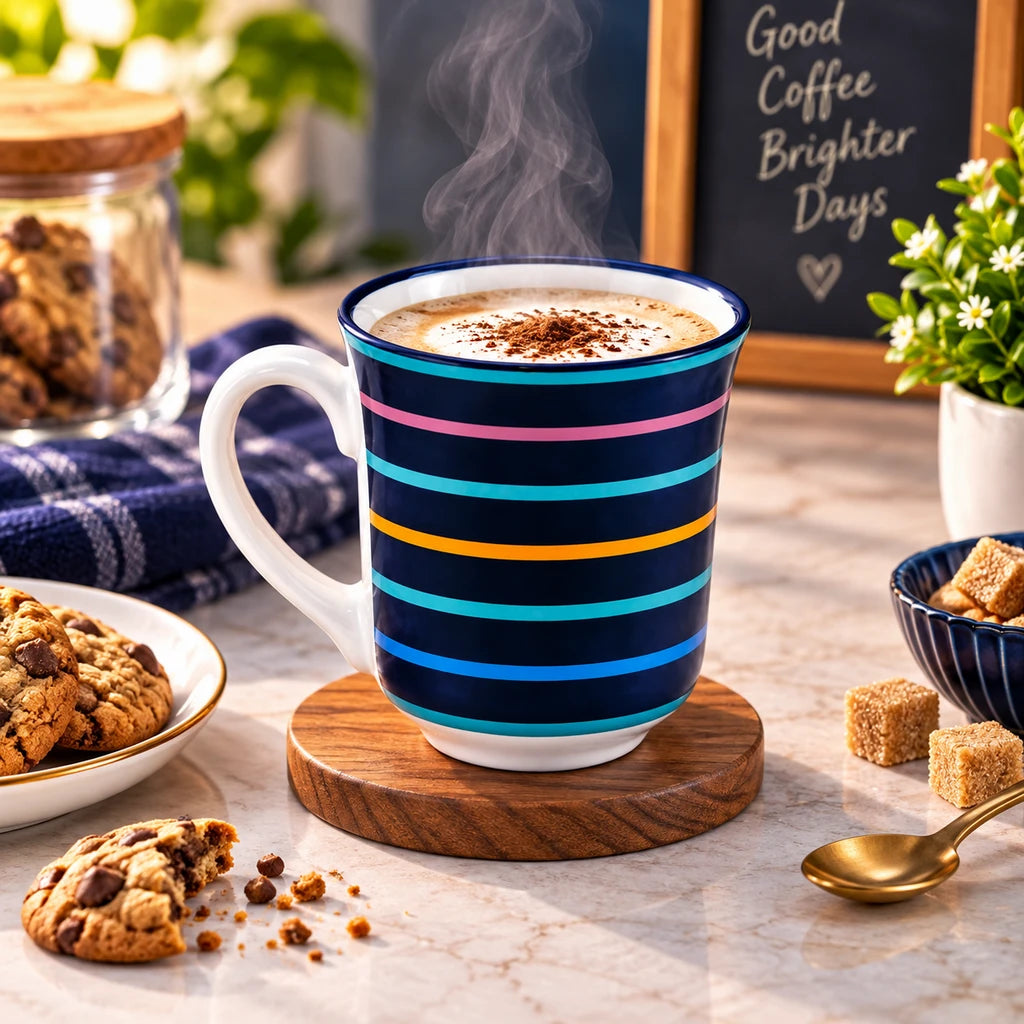 Heritage Porcelain Mug 250ml | Classic Shape | Horizontal Stripe | Teal Green