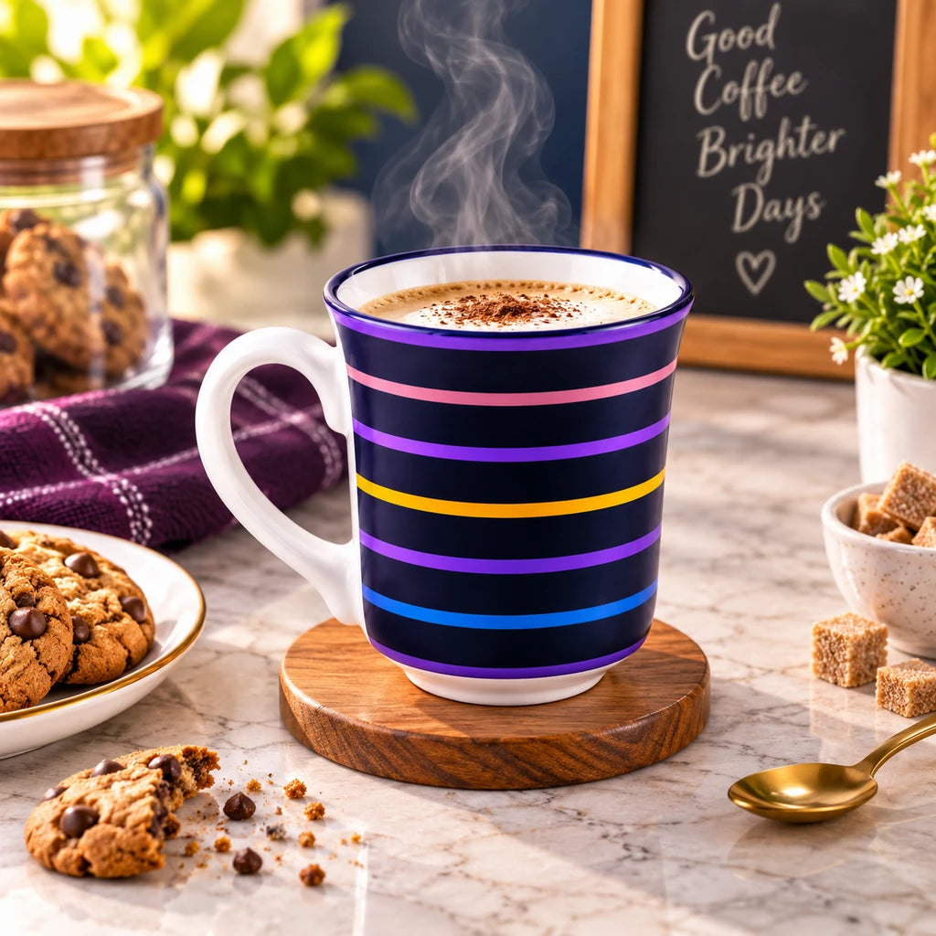 Heritage Porcelain Mug 250ml | Classic Shape | Horizontal Stripe | Purple
