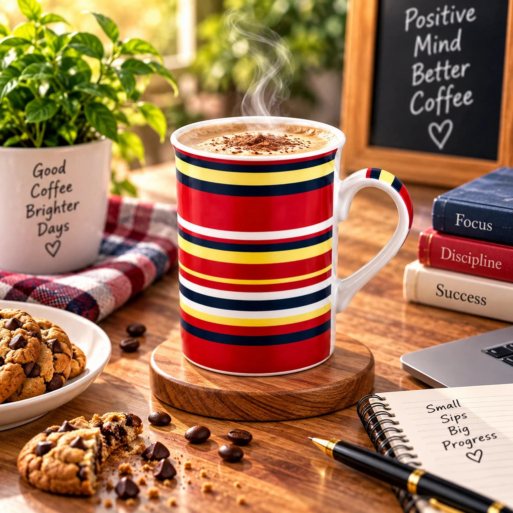 Heritage Porcelain Mug 350 ML | Horizontal Small Stripes | Red
