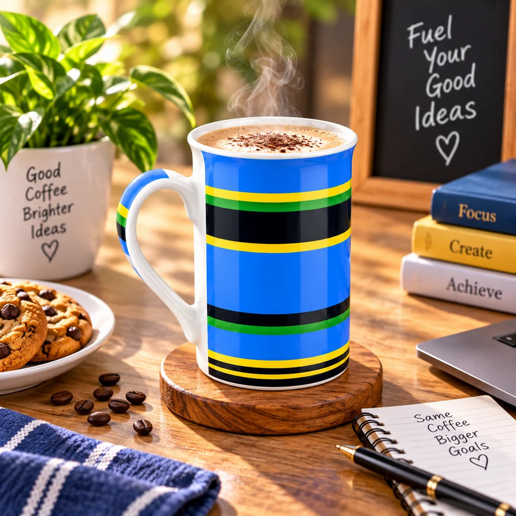 Heritage Porcelain Mug 350 mL | Horizontal Large Stripes | Blue