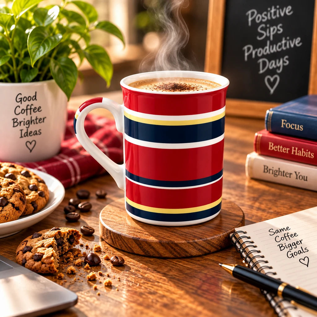 Heritage Porcelain Mug 350 mL | Horizontal Large Stripes | Red