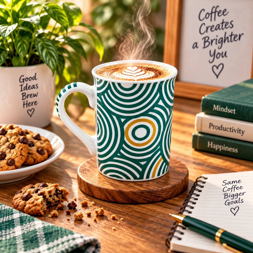 Heritage Porcelain 350 ML Mug | Concentric Circle Pattern | Green