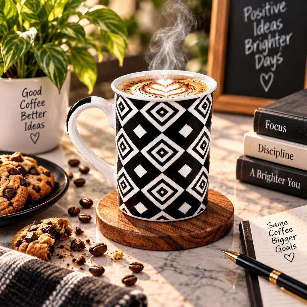 Heritage Porcelain Mug 350 ML | Black Geometric Collection | Black Diamond
