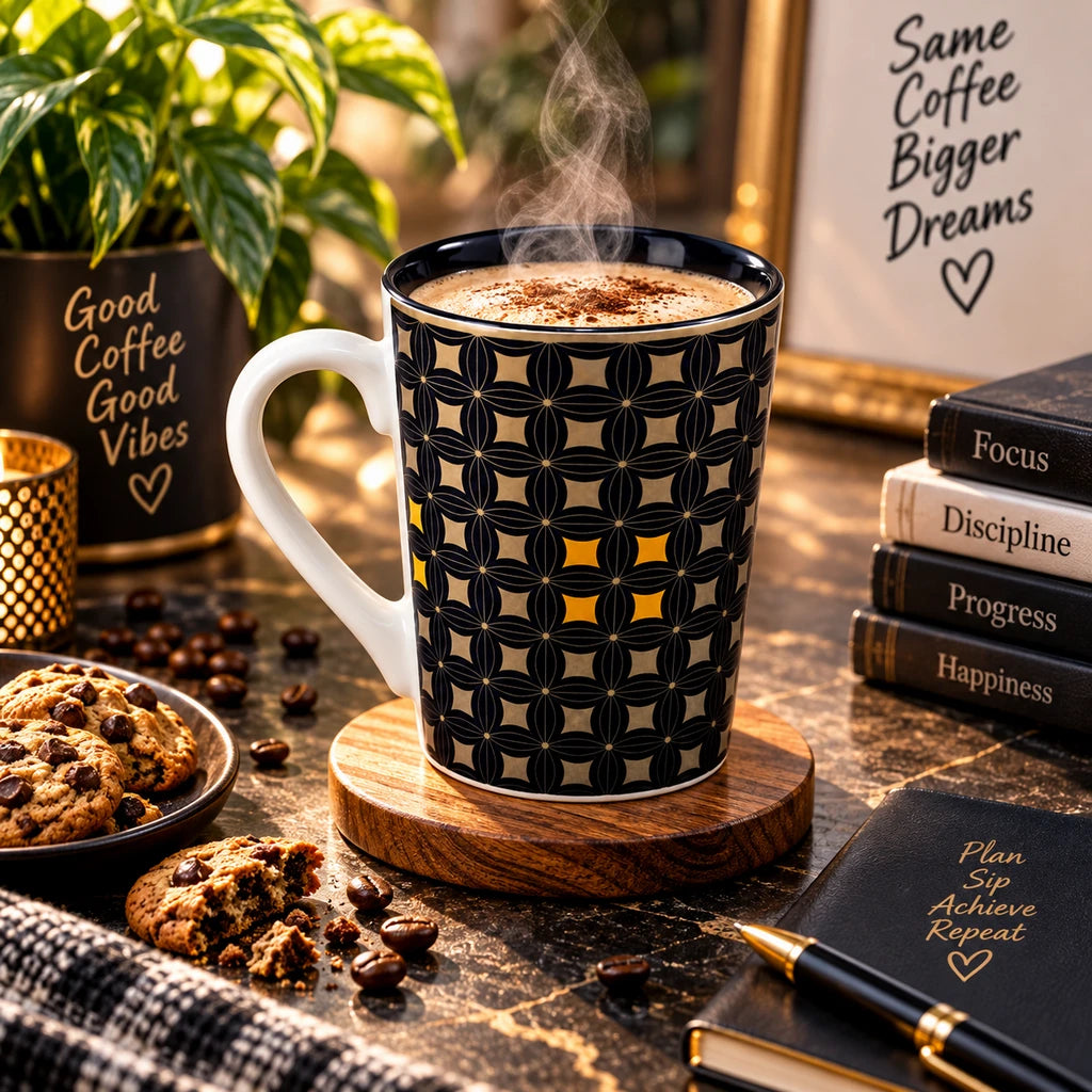 Heritage Porcelain Mug 450 ML | Geometric Pattern Collection | Beige