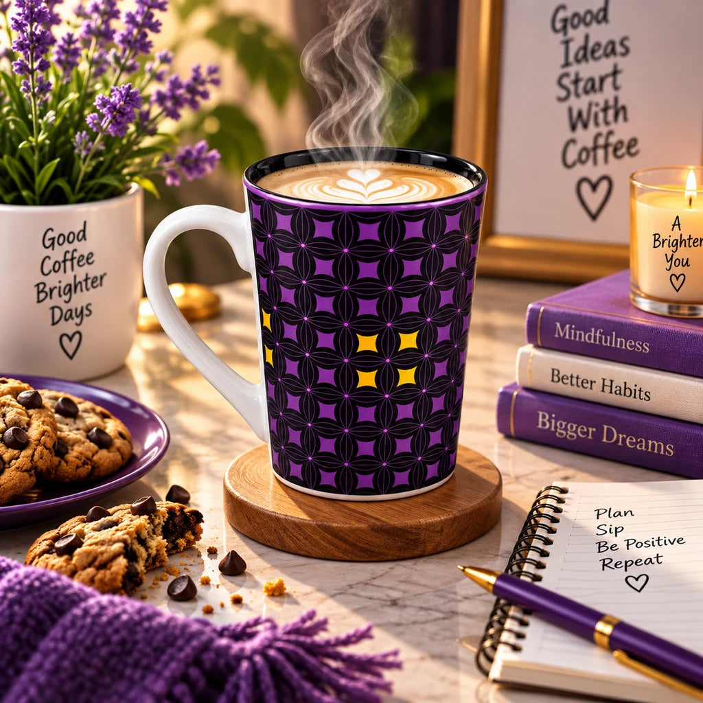 Heritage Porcelain Mug 450 ML | Geometric Pattern Collection | Purple